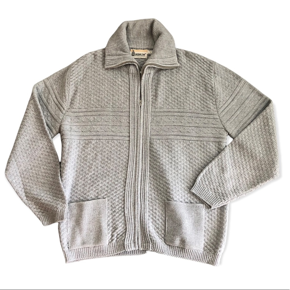 Vintage London Fog Zip Up Cardigan Sweater grey Size Large L